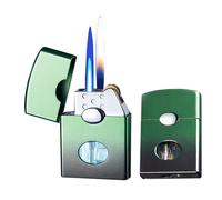 VFBVNJBJ Briquet Vintage à Double Flamme, Briquet à Flamme Coupe-Vent, Briquet en métal avec Traverse Transparente, Briquet Gonflable au Butane, Cadeau for Homme(Green)