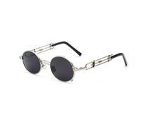VFDHN Lunettes de Soleil Punk Ovales Rouges Hommes Métal Noir Monture Hip Hop pour Femmes Vintage Petites Lunettes de Soleil Steampunk Accessoires, 6 Argent Gris, Taille Unique