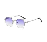 VFDHN Lunettes de soleil rondes demi-montures octogonales en métal polygone pour femme et homme (7)