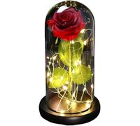 VFdthR Rose Eternelle Rose en Verre, Cadeau de Saint-Valentin Forever, Fleur éternelle enchantée Feuille d'or 24 carats avec Guirlande Lumineuse dans Un dôme for Le désherbage(029)