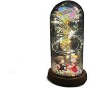 VFdthR Rose Eternelle Rose en Verre, Cadeau de Saint-Valentin Forever, Fleur éternelle enchantée Feuille d'or 24 carats avec Guirlande Lumineuse dans Un dôme for Le désherbage(014)