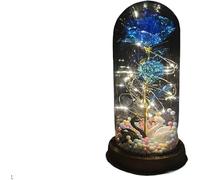 VFdthR Rose Eternelle Rose en Verre, Cadeau de Saint-Valentin Forever, Fleur éternelle enchantée Feuille d'or 24 carats avec Guirlande Lumineuse dans Un dôme for Le désherbage(013)
