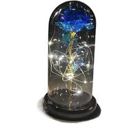 VFdthR Rose Eternelle Rose en Verre, Cadeau de Saint-Valentin Forever, Fleur éternelle enchantée Feuille d'or 24 carats avec Guirlande Lumineuse dans Un dôme for Le désherbage(027)