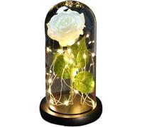 VFdthR Rose Eternelle Rose en Verre, Cadeau de Saint-Valentin Forever, Fleur éternelle enchantée Feuille d'or 24 carats avec Guirlande Lumineuse dans Un dôme for Le désherbage(030)