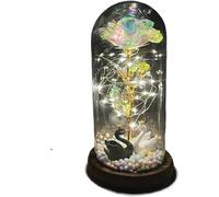 VFdthR Rose Eternelle Rose en Verre, Cadeau de Saint-Valentin Forever, Fleur éternelle enchantée Feuille d'or 24 carats avec Guirlande Lumineuse dans Un dôme for Le désherbage(011)