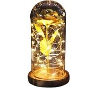 VFdthR Rose Eternelle Rose en Verre, Rose éternelle enchantée Feuille d'or 24 carats avec Guirlande Lumineuse dans Un dôme for Cadeau de Noël, la Saint-Valentin(Brown Base Gold)