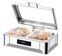 VFDZ Chafing Dish Electrique Acier Inoxydable(B,1/2 Pan) | 9L Chafing Dish Buffet Electrique Température Réglable,Chauffe Plat Buffet Electrique Restauration avec Couvercle Transparent