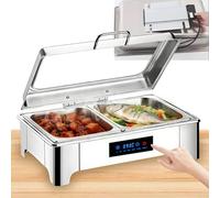 VFDZ Chafing Dish Électrique avec Couvercle Transparent(1/2 Pan) | 9L Chafing Dish Buffet Chauffant Electrique Température Réglable, Acier Inoxydable Chauffe Plat Electrique Buffet Restaurant