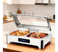 VFDZ Chafing Dish Électrique, Chauffe-Plats en Acier Inoxydable (2 bacs) | Chafing Dish Buffet Chauffant avec Intelligent de la Température, Robuste et Durable - Facile à Nettoyer, 400W 220V 9L