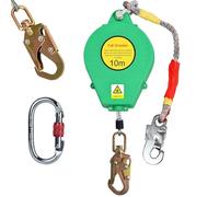 VFDZ Dispositif Anti Chute Retractable, Stop Chute à Rappel Automatique 10m, 150kg Kit Harnais Anti Chute avec Certifié CE pour Toiture, Crochet Pivotant Amélioré - Mousqueton(Vert,10m)