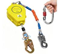 VFDZ Stop Chute à Rappel Automatique 10m, 150kg Dispositif Anti Chute Retractable avec Crochet Rotatif à 360°, Kit Harnais de Securite Antichute pour Toiture, Travail en Hauteur，Jaune：10m