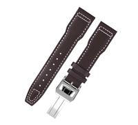 VFEBTSD Bracelet de montre 20 mm 21 mm compatible avec IWC Spitfire Pilot Little Prince Mark 18 Bracelet de montre en cuir véritable Bracelet universel mâle marron noir(Brown white-silver B,21mm)