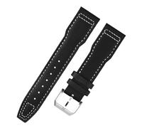 VFEBTSD Bracelet de montre 20 mm 21 mm compatible avec IWC Spitfire Pilot Little Prince Mark 18 Bracelet de montre en cuir véritable Bracelet universel mâle marron noir(Black white-silver A,20mm)