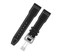 VFEBTSD Bracelet de montre 20 mm 21 mm compatible avec IWC Spitfire Pilot Little Prince Mark 18 Bracelet de montre en cuir véritable Bracelet universel mâle marron noir(Black white-silver B,21mm)