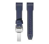 VFEBTSD Bracelet de montre en cuir vache souple compatible avec la IWC Pilot's Mark à boucle déployante for homme et femme(Royal blue white fol,20mm)