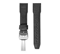 VFEBTSD Bracelet de montre en cuir vache souple compatible avec la IWC Pilot's Mark à boucle déployante for homme et femme(Black folding buckle,21mm)