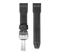 VFEBTSD Bracelet de montre en cuir vache souple compatible avec la IWC Pilot's Mark à boucle déployante for homme et femme(Black white folding,20mm)