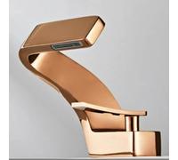 VFfotO Robinet de lavabo noir pour salle de bain - Grue cascade montée sur le pont - Mélangeur froid et chaud - Robinet de bain au design simple (Or rose)