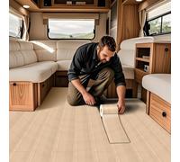 VFGFDJNDFX Revetement De Sol Pvc En Rouleau Pour Camping Cars Caravane, Parquet Adhesif Sol Vinyle Imperméable Antidérapant Aspect Bois (Beige clair,20 * 500cm)