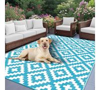 VFGFDJNDFX Tapis Exterieur Terrasse RéVersible ImperméAble, RéSistant Aux UV Rug en Plastique pour Jardin Balcon Camping Car Pique-Nique Plage IntéRieur (Croix Bleu Et Blanc,360 * 270cm)