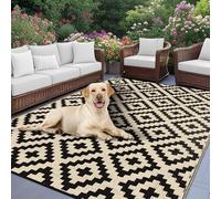 VFGFDJNDFX Tapis Exterieur Terrasse RéVersible ImperméAble, RéSistant Aux UV Rug en Plastique pour Jardin Balcon Camping Car Pique-Nique Plage IntéRieur (Croix Noir Et Beige,270 * 180cm)