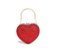 VFIDPSU Pochette en cristal en forme de cœur avec incrustation de diamants, sac à main de soirée, de mariage, à bandoulière, avec poignée et strass(Red)