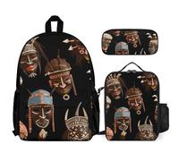 VFKLT African Ritual Sac à dos ethnique tribal avec boîte à déjeuner et trousse à crayons Ensemble de 3 pièces Sac de voyage décontracté Sac à dos pour ordinateur portable Blanc Taille unique Sacs à