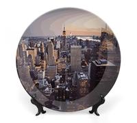 VFKLT Assiette décorative en porcelaine anglaise à motif imprimé de New York City avec présentoir - Ornements en céramique pour décoration murale - 15,2 cm