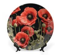 VFKLT Assiettes décoratives en porcelaine anglaise avec motif imprimé fleurs de coquelicot rouge et feuilles - 20,3 cm