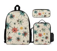 VFKLT Atomic Stars Sac à dos rétro avec boîte à déjeuner et trousse à crayons Ensemble de 3 pièces Sac de voyage décontracté Sac à dos pour ordinateur portable Blanc Taille unique, blanc, Taille