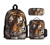 VFKLT Bengal Tiger Sac à dos avec boîte à déjeuner et trousse à crayons Ensemble de 3 pièces Sac de voyage décontracté pour ordinateur portable Blanc Taille unique, blanc, Taille unique, Sacs à dos de