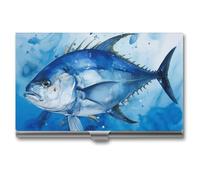 VFKLT Blue Fish - Porte-cartes de visite fin et portable en métal pour cartes de visite, cartes de crédit, pour homme et femme, pour voyage, bureau, argent, taille unique, décontracté, Argent, One