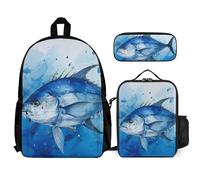 VFKLT Blue Fish Sac à dos avec boîte à déjeuner et trousse à crayons Ensemble de 3 pièces Sac de voyage décontracté Sac à dos pour ordinateur portable, blanc, taille unique, sacs à dos de voyage,