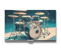 VFKLT Cool Drums - Porte-cartes de visite fin et portable en métal pour cartes de visite, cartes de crédit, pour homme et femme, pour voyage, bureau, argent, taille unique, décontracté, Argent, One