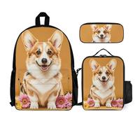 VFKLT Corgi Ensemble de 3 sacs à dos avec boîte à déjeuner et trousse à crayons, sac de voyage, sac à dos décontracté pour ordinateur portable, blanc, taille unique, blanc, Taille unique, Sacs à dos