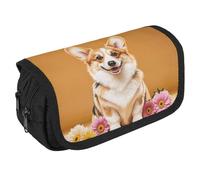 VFKLT Corgi Trousse à crayons double couche avec double fermeture éclair pour homme et femme - Pour voyage, affaires, bureau, blanc, Taille unique, Trousse à crayons