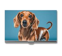 VFKLT Dachshund Weiner Étui pour cartes de visite en métal fin et portable pour cartes de visite et cartes de crédit pour homme et femme, Argenté, One size, Décontracté