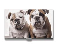 VFKLT Deux jolis porte-cartes de visite en métal avec motif bouledogue mignon et portable pour cartes de visite, cartes de crédit, pour homme et femme, pour voyage, bureau, argent, taille unique,