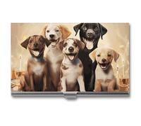 VFKLT Dogs Happy Party - Porte-cartes de visite fin et portable en métal pour cartes de visite, cartes de crédit, pour homme et femme, pour voyage, bureau, argent, taille unique, Argent, One size,