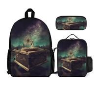VFKLT Dream Music Box Sac à dos avec boîte à déjeuner et trousse à crayons Ensemble de 3 pièces Sac de voyage décontracté Sac à dos pour ordinateur portable Blanc Taille unique Sacs à dos de voyage,
