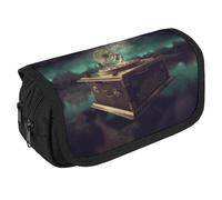 VFKLT Dream Music Box Trousse à crayons double couche Grande capacité Double fermeture éclair Portable Trousse à stylos Trousse de maquillage pour homme femme Voyage Business Bureau, blanc, Taille