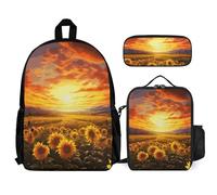 VFKLT Dreamlike Sunset Of A Sunflower Field Sac à dos avec boîte à déjeuner et trousse à crayons Ensemble de 3 pièces Sac de voyage décontracté Sac à dos pour ordinateur portable Blanc Taille unique