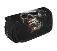 VFKLT Eerie Trousse à crayons double couche avec double fermeture éclair pour homme et femme Motif tête de mort effrayante, blanc, Taille unique, Trousse à crayons