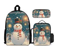 VFKLT Ensemble de 3 pièces avec joli bonhomme de neige et trousse à déjeuner - Sac de voyage décontracté pour ordinateur portable - Blanc, taille unique, blanc, Taille unique, Sacs à dos de voyage
