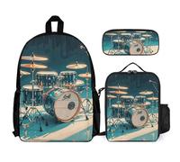 VFKLT Ensemble de 3 pièces cool pour batterie avec boîte à déjeuner et trousse à crayons, sac de voyage, sac à dos décontracté pour ordinateur portable, blanc, taille unique, blanc, Taille unique,