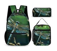 VFKLT Ensemble sac à dos 3 pièces avec sac à dos de voyage et trousse à déjeuner - Vert libellule - Taille unique, Libellule verte., Taille unique, Sacs à dos