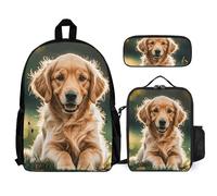 VFKLT Golden Retrievers Sac à dos avec boîte à déjeuner et trousse à crayons Ensemble de 3 pièces Sac de voyage décontracté Sac à dos pour ordinateur portable, blanc, taille unique, blanc, Taille