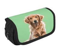 VFKLT Golden Retrievers Trousse à crayons double couche de grande capacité avec double fermeture éclair portable pour homme et femme pour voyage, affaires, bureau, blanc, Taille unique, Trousse à