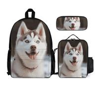 VFKLT Husky Piquant Dog Sac à dos avec boîte à déjeuner et trousse à crayons Ensemble de 3 pièces Sac de voyage décontracté Sac à dos pour ordinateur portable Blanc Taille unique, blanc, Taille