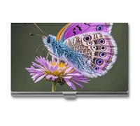 VFKLT Joli porte-cartes de visite fin et portable en métal avec motif papillon violet pour cartes de visite, porte-cartes de crédit, pour homme et femme, pour voyage, bureau, argent, 1, Argent, One